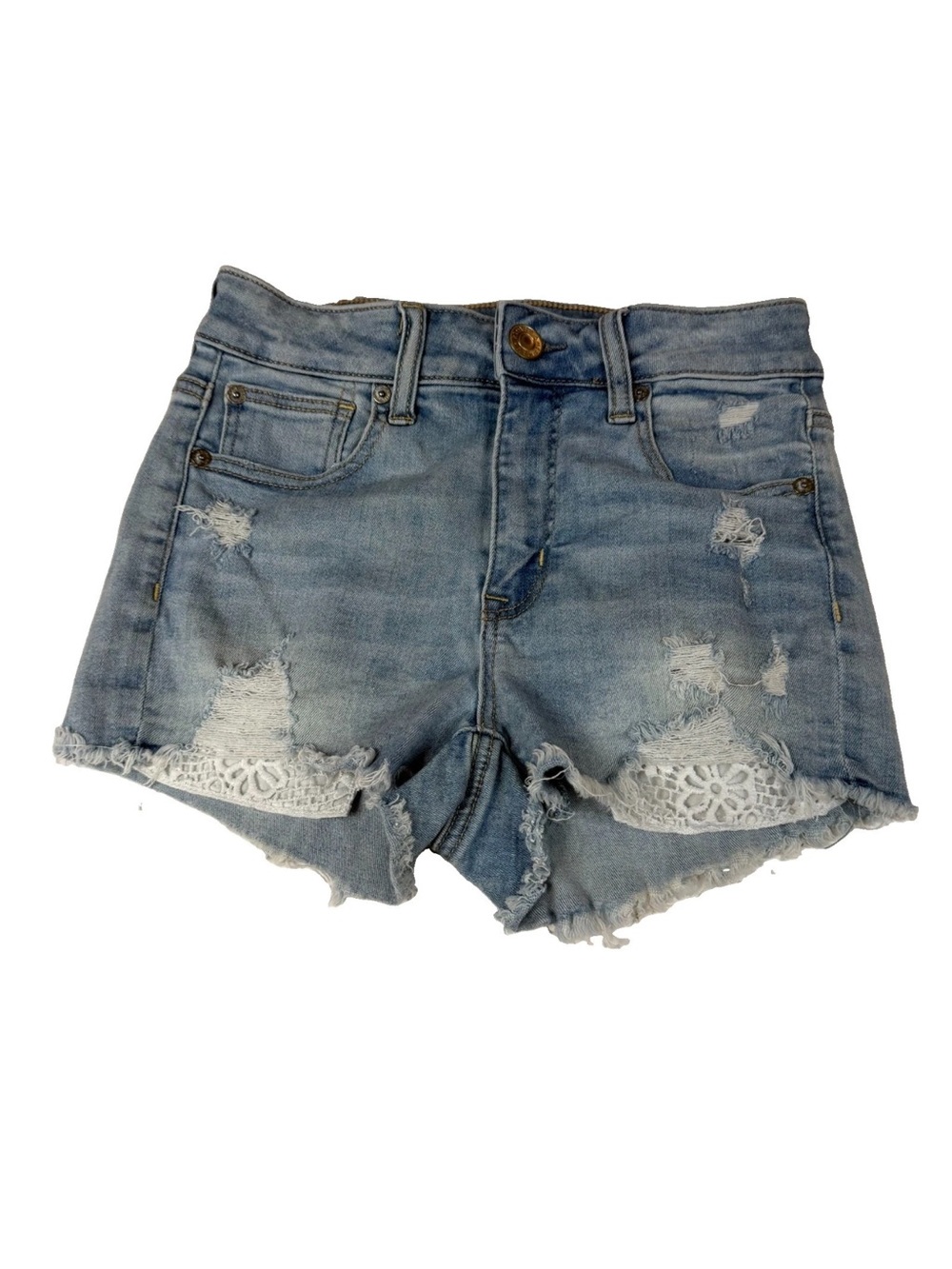 American Eagle Women’s Size 4 Hi Rise Jean Shortie Shorts Distressed Light #1866